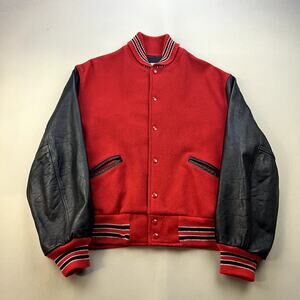 Vintage Trophy Jackets Adult Medium Red Leather Letterman Varsity Sportswear 70s